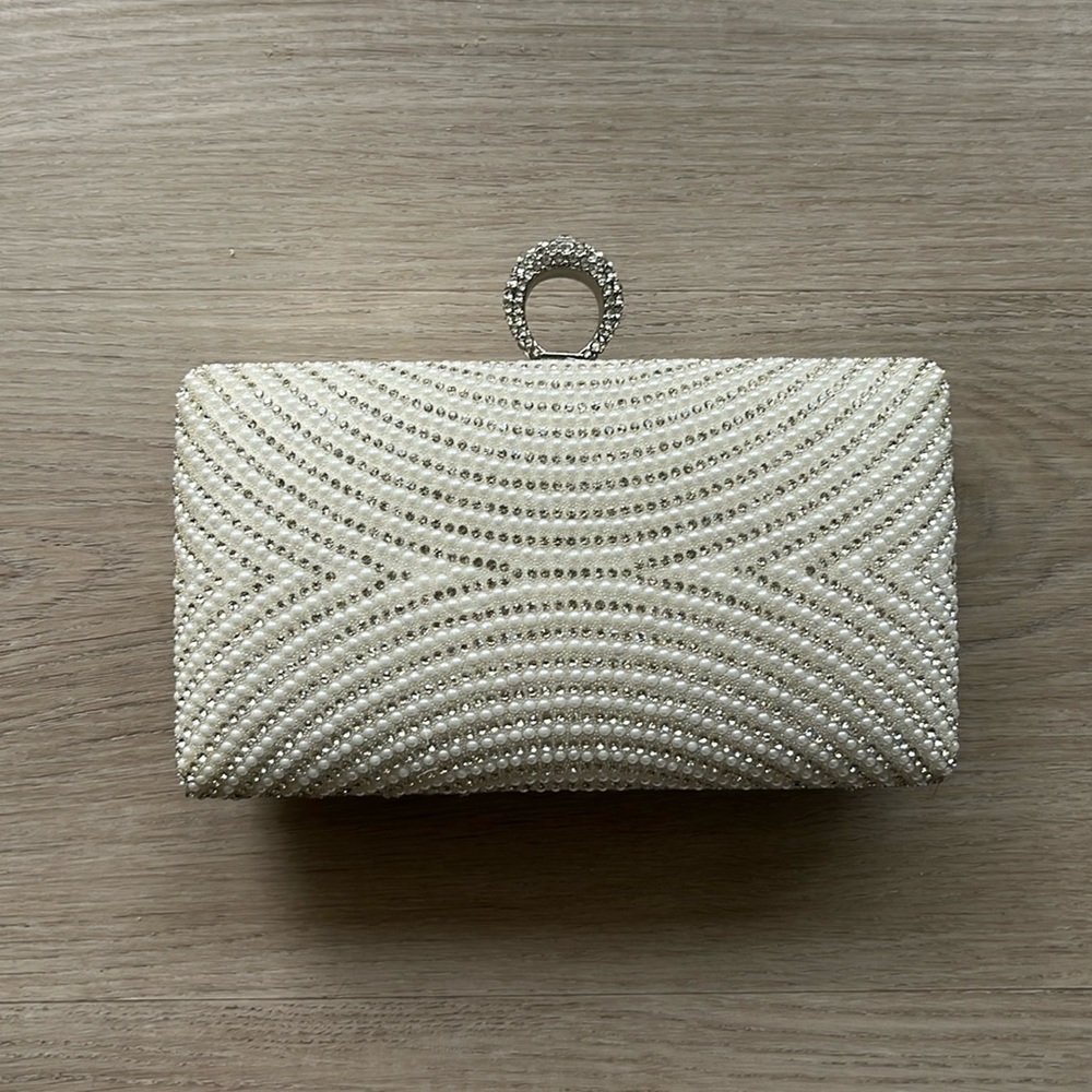 NEW - White Beaded Clutch